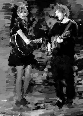Wall Art - Digital Art - Duet performance of Taylor Swift and Ed sheeran in black and white by Gradify Creations
