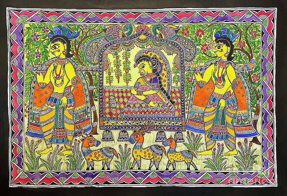 DAARNA ART CREATIONS MADHUBANI GIRL PAINTING, LIVING ROOM WALL DECOR Ink 15  inch x 12 inch Painting Price in India - Buy DAARNA ART CREATIONS MADHUBANI  GIRL PAINTING, LIVING ROOM WALL DECOR
