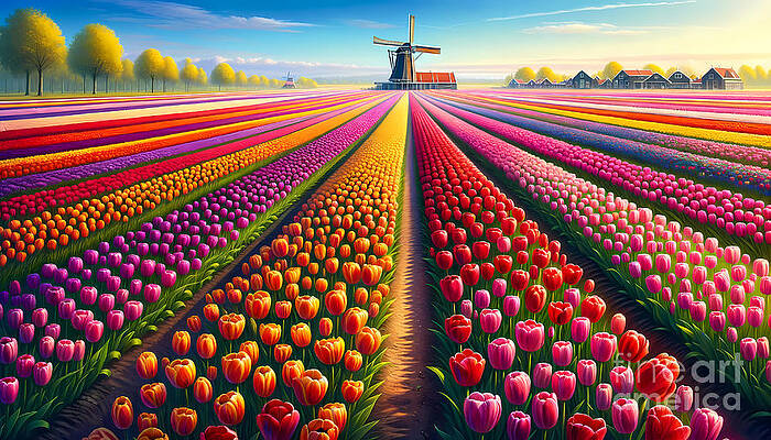 Wall Art - Digital Art - Dutch Tulip Fields, Brightly colored tulip fields in the Netherlands by Jeff Creation
