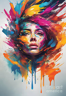 Wall Art - Digital Art - Dynamic Face with Color Splash by Jeff Creation