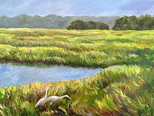 Wall Art - Painting - Egrets in the Marsh by Sarah Davis
