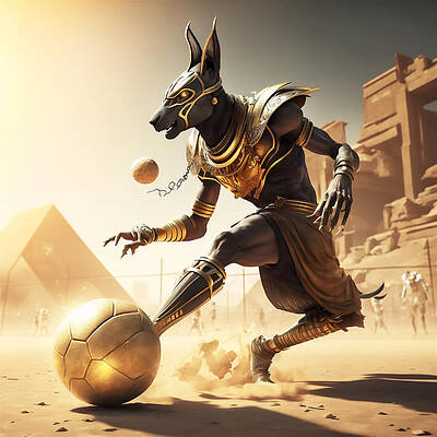 Egyptian Anubis Playing Football, Digital Art by David Danji