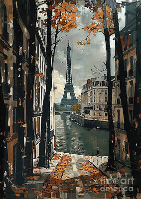 Wall Art - Painting - Eiffel Tower France - Eiffel Tower View from Parisian Street with Autumn Leaves by Clark Leffler