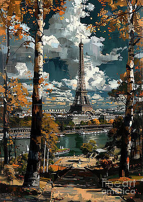 Wall Art - Painting - Eiffel Tower France - Eiffel Tower View from the Park in Autumn by Clark Leffler