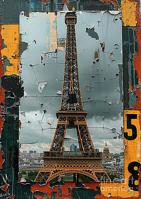 Wall Art - Painting - Eiffel Tower France - Eiffel Tower Vintage Poster with Rusty Texture by Clark Leffler