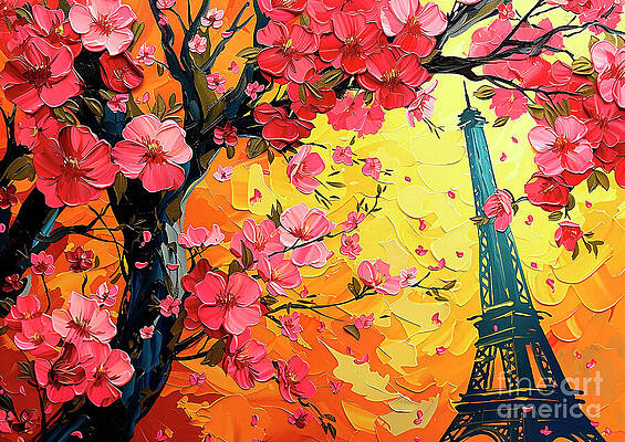 Wall Art - Painting - Eiffel Tower in Springtime A Romantic Parisian Scene Spring Blossoms Spring Eiffel Flowering Tower Paris Cherry by Clark Leffler