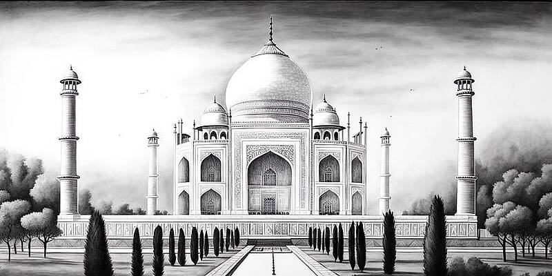 Original Drawing of Taj Mahal, India - Drawings of India