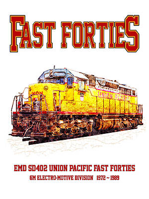 Wall Art - Digital Art - EMD SD40-2 Fast Forties Diesel Locomotive used for Union Pacific Freight Trains.  by SP JE Art