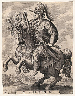 Emperor Gaius on horseback Print by Matthaeus Merian the Elder
