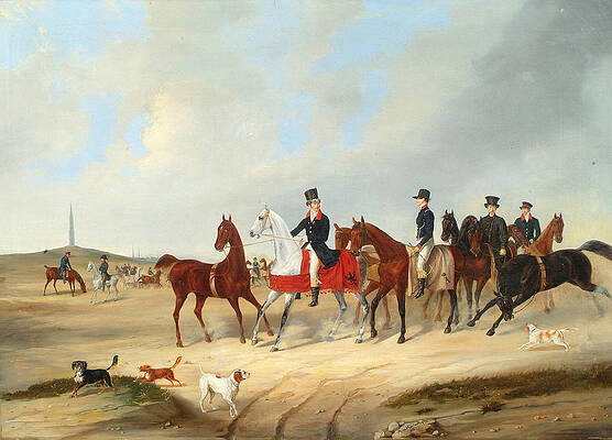 Equestrian cavalcade with dogs Print by August von Rentzell