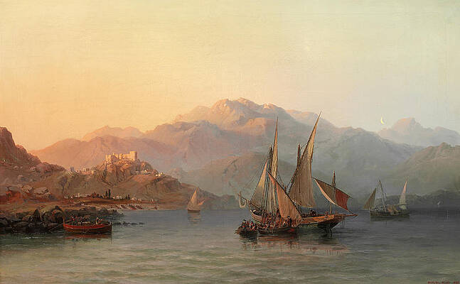Evening off the Andalusian coast with the Moorish fortress Salubrena Print by Vilhelm Melbye