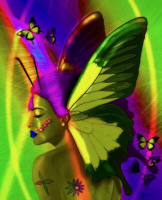 Wall Art - Drawing - Fairytale Female Swallowtail Butterfly Woman by Joan Stratton