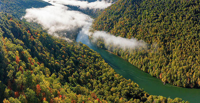Wall Art - Photograph - Fall in narrow gorge of the Cheat River upstream of Coopers Rock State P by Steven Heap