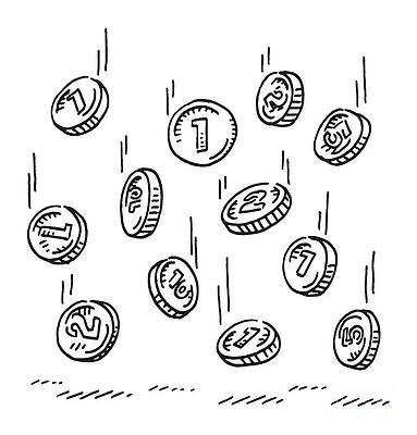 Wall Art - Drawing - Falling Coins Drawing by Frank Ramspott