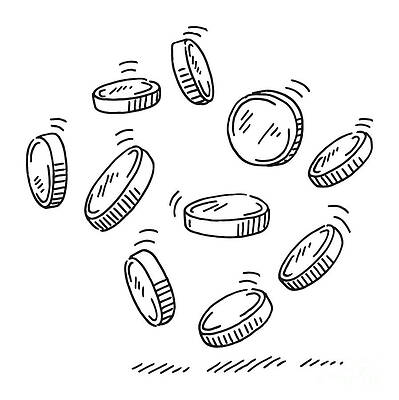 Wall Art - Drawing - Falling Money Coins Drawing by Frank Ramspott