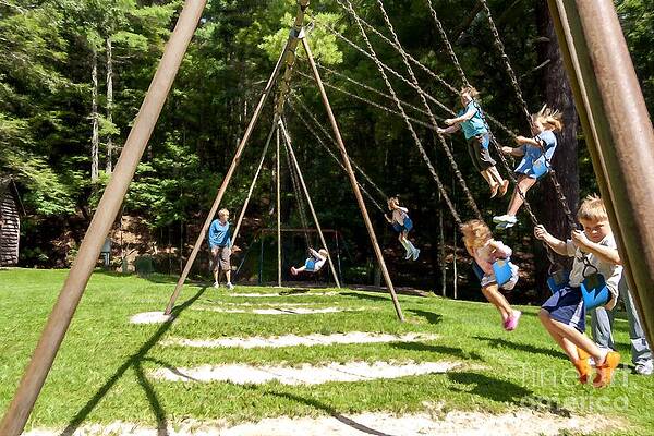 Families swing together on a tall playground swing by William Kuta Families swing together on a tall playground swing by William Kuta