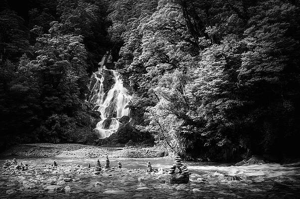 Fantail Falls view in black and white in New Zealand by Daniela Constantinescu Fantail Falls view in black and white in New Zealand by Daniela Constantinescu