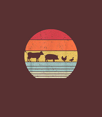 Farm Animals Retro Cow Pig Chicken Duck by Black