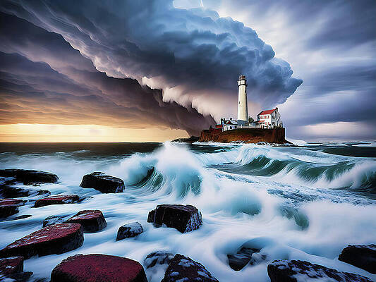 Wall Art - Ai Art - Fenwick Island Lighthouse on the Rocks by AI Digital