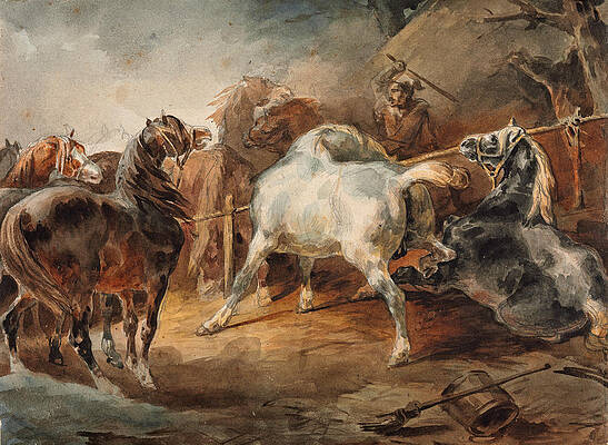 Fighting Horses Print by Theodore Gericault