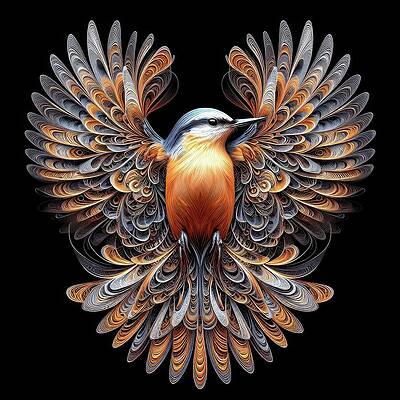 Wall Art - Digital Art - Flight of the Filigree Nuthatch by Bill And Linda Tiepelman
