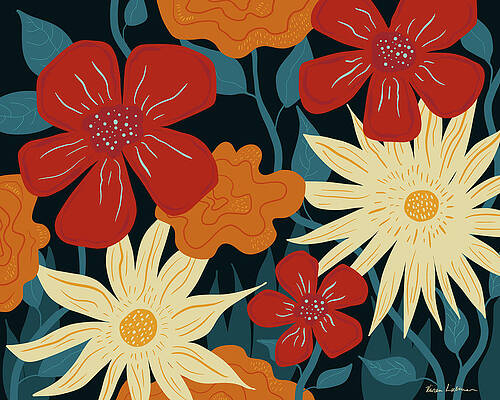 Floral Pattern - Red/Blue by Vivian Liebenson Floral Pattern - Red/Blue by Vivian Liebenson