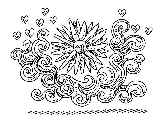 Wall Art - Drawing - Flower And Hearts Abstract Swirl Pattern Drawing by Frank Ramspott
