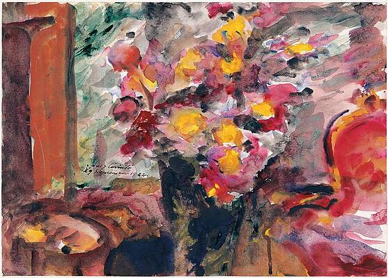 Wall Art featuring the digital art Flower Vase On A Table - Lovis Corinth by Samuel HUYNH