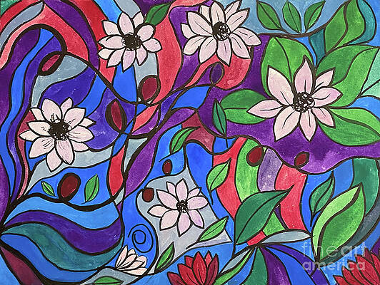 Wall Art - Mixed Media - Flowers and Curves by Lisa Neuman