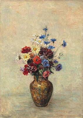 Wall Art - Drawing - Flowers in a Vase c  art by Odilon Redon French