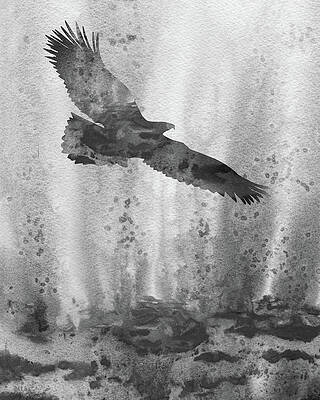 Flying Above Eagle Black White Gray Watercolor Silhouette by Irina Sztukowski Flying Above Eagle Black White Gray Watercolor Silhouette by Irina Sztukowski