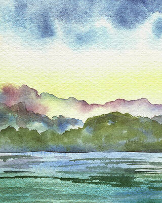 Foggy Glow Watercolor Landscape With Hills by Irina Sztukowski Foggy Glow Watercolor Landscape With Hills by Irina Sztukowski