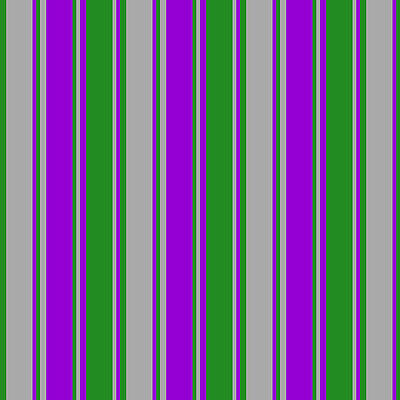 [ Thumbnail: Forest Green, Dark Grey, and Dark Violet Colored Stripes Pattern Acrylic Print ]
