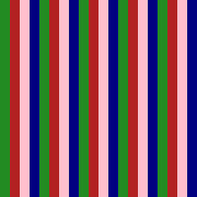 [ Thumbnail: Forest Green, Red, Pink, and Blue Colored Pattern of Stripes Art Print ]