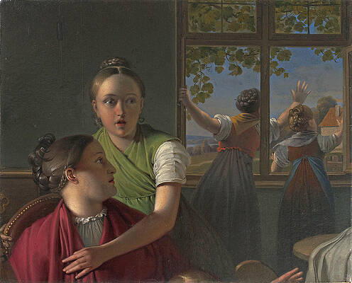 Four girls in a room Print by Johann Peter Krafft