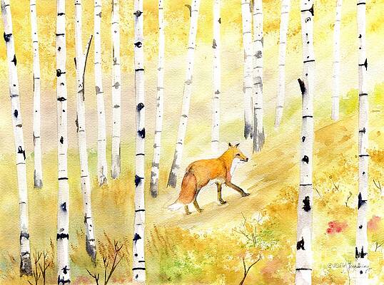 Fox painting Red Fox Birch Forest Oil painting Portrait of a fox Original painting on canvas.