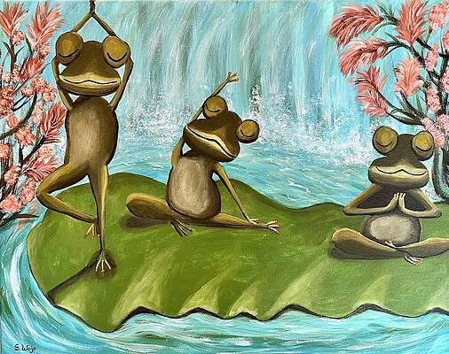 Yoga Frogs, 11x17 Signed Digital Art Print Poster