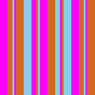 [ Thumbnail: Fuchsia, Chocolate, and Sky Blue Colored Striped Pattern Poster ]