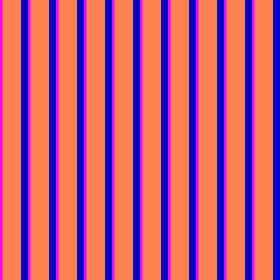 [ Thumbnail: Fuchsia, Coral, and Blue Colored Pattern of Stripes Art Print ]