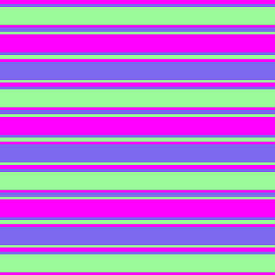[ Thumbnail: Fuchsia, Medium Slate Blue, and Green Colored Stripes Pattern Acrylic Print ]