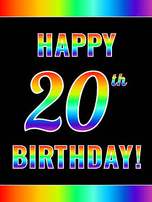 [ Thumbnail: Fun, Colorful, Rainbow Spectrum HAPPY 20th BIRTHDAY Sticker ]