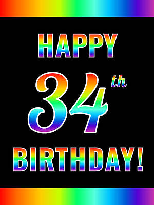 [ Thumbnail: Fun, Colorful, Rainbow Spectrum HAPPY 34th BIRTHDAY Framed Print ]