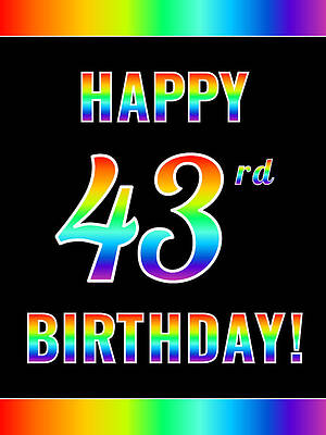 [ Thumbnail: Fun, Colorful, Rainbow Spectrum HAPPY 43rd BIRTHDAY Wood Print ]