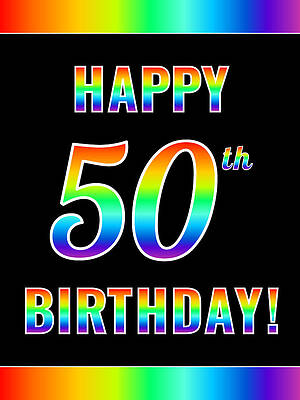 [ Thumbnail: Fun, Colorful, Rainbow Spectrum HAPPY 50th BIRTHDAY Wood Print ]
