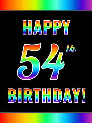 [ Thumbnail: Fun, Colorful, Rainbow Spectrum HAPPY 54th BIRTHDAY Metal Print ]