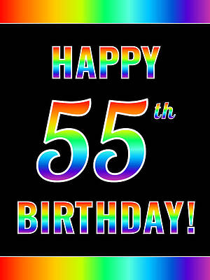 [ Thumbnail: Fun, Colorful, Rainbow Spectrum HAPPY 55th BIRTHDAY Jigsaw Puzzle ]