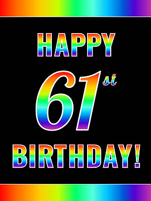 [ Thumbnail: Fun, Colorful, Rainbow Spectrum HAPPY 61st BIRTHDAY Greeting Card ]