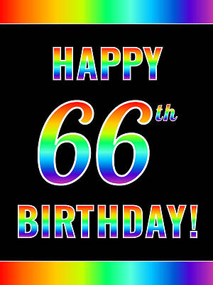 [ Thumbnail: Fun, Colorful, Rainbow Spectrum HAPPY 66th BIRTHDAY Sticker ]