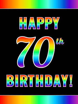 [ Thumbnail: Fun, Colorful, Rainbow Spectrum HAPPY 70th BIRTHDAY Framed Print ]