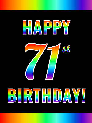 [ Thumbnail: Fun, Colorful, Rainbow Spectrum HAPPY 71st BIRTHDAY Acrylic Print ]